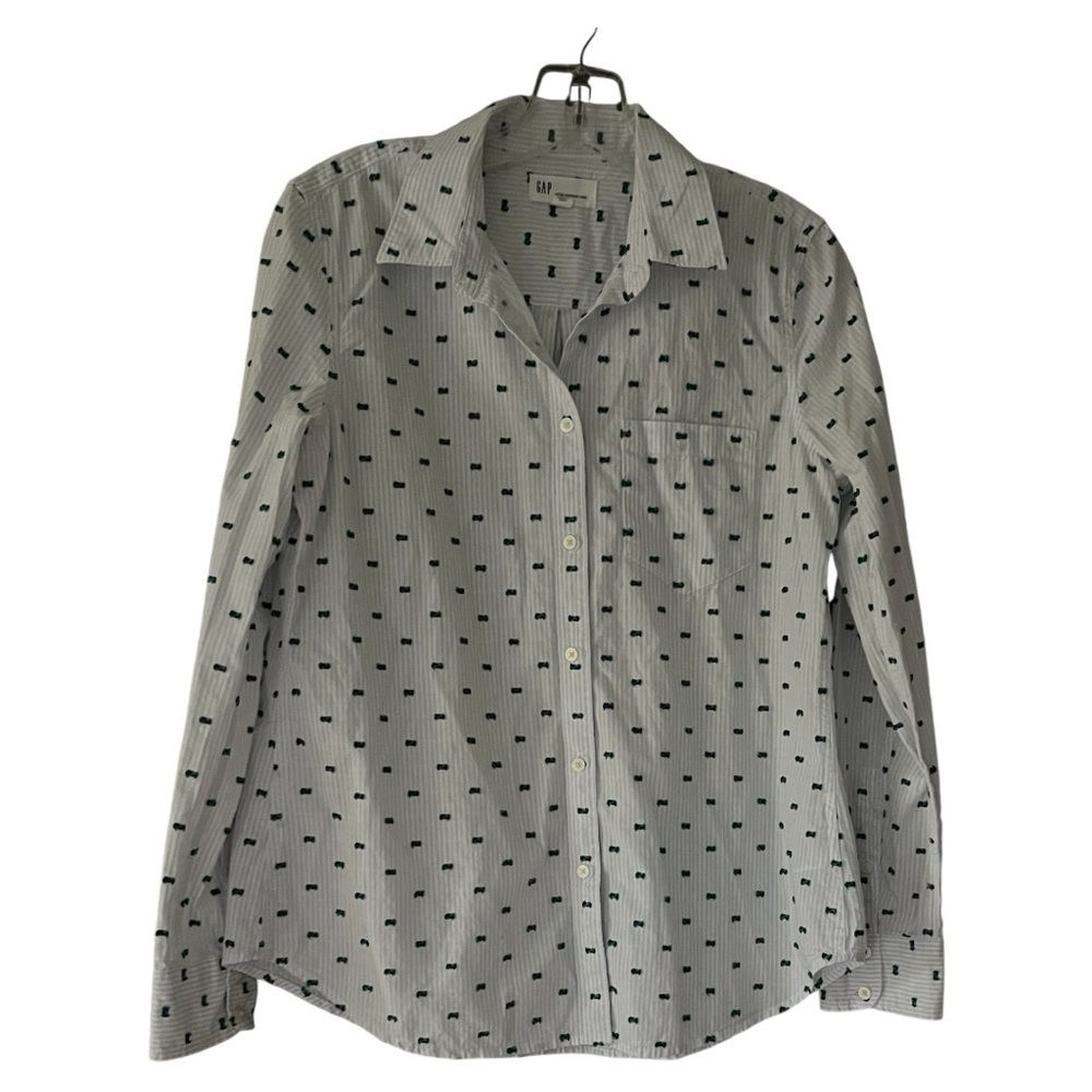 Gap Fitted Boyfriend Stripe Shirt in Clip Dot Size M
